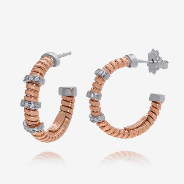 Tessitore Tubogas 18K Rose Gold, Diamond Hoop Earrings OT 825R - THE SOLIST - Tessitore