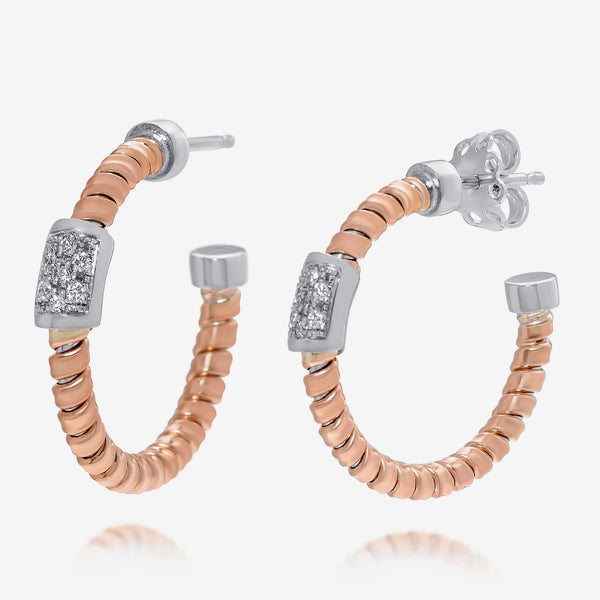 Tessitore Tubogas 18K Rose Gold, Diamond Hoop Earrings OT 829R - THE SOLIST - Tessitore