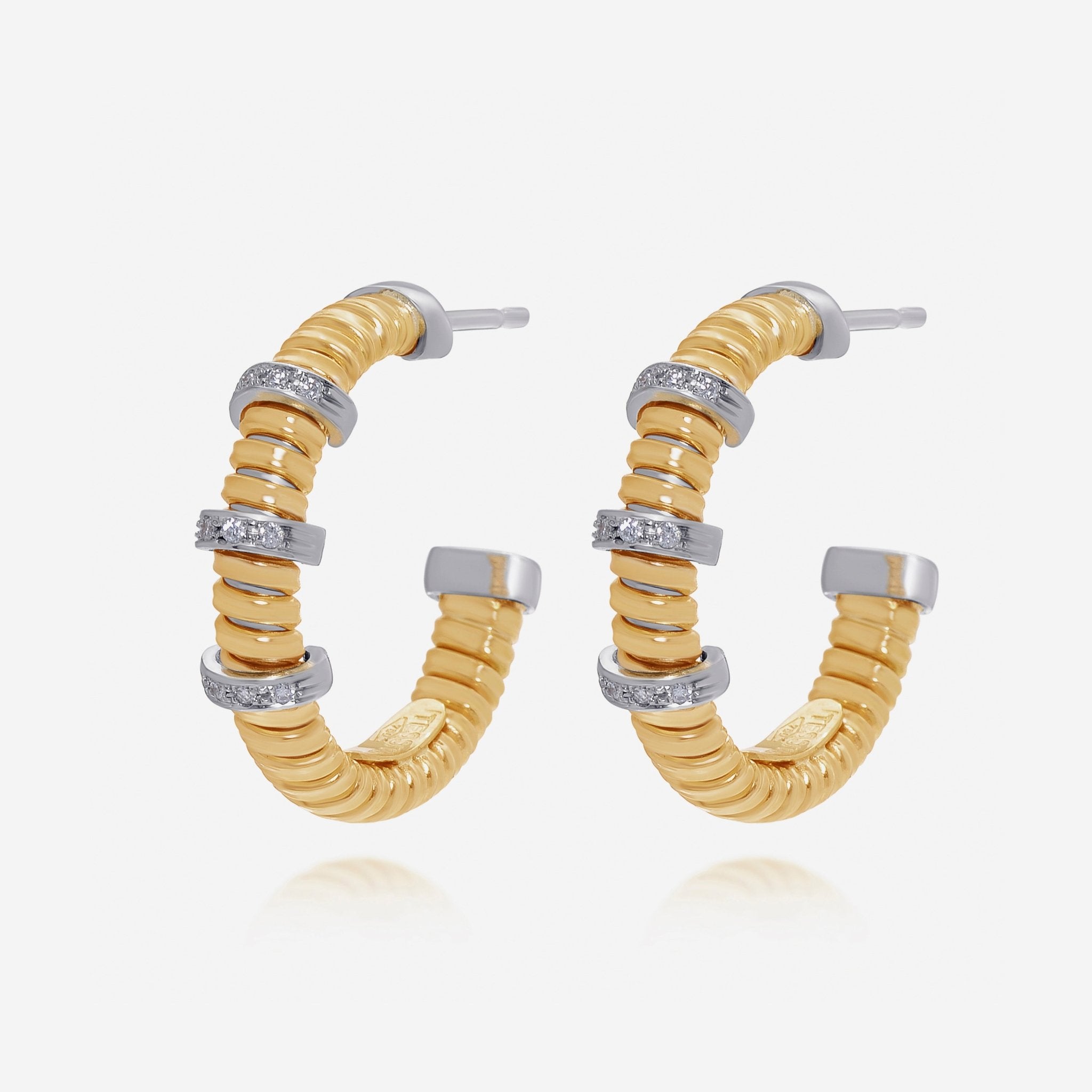 Tessitore Tubogas 18K Yellow Gold, Diamond Hoop Earrings OT 825Y - THE SOLIST - Tessitore