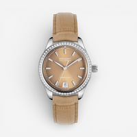 THE SOLIST Lady K stainless steel automatic watch with brown dial, diamond markers, diamond bezel, and brown leather strap.