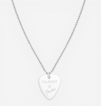 THE SOLIST S.T. Dupont x Fender silver guitar pick pendant necklace. Engraved logos.