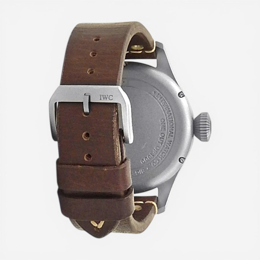 THE SOLIST IWC Big Pilot's Heritage Titanium Automatic Men's Watch IW510301 with brown leather strap and titanium buckle.