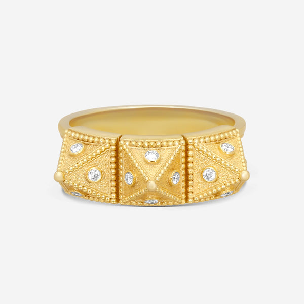 Cosibelli Queen 18K Yellow Gold Classic Geometric Diamond Ring Sz. 8 540016T8883