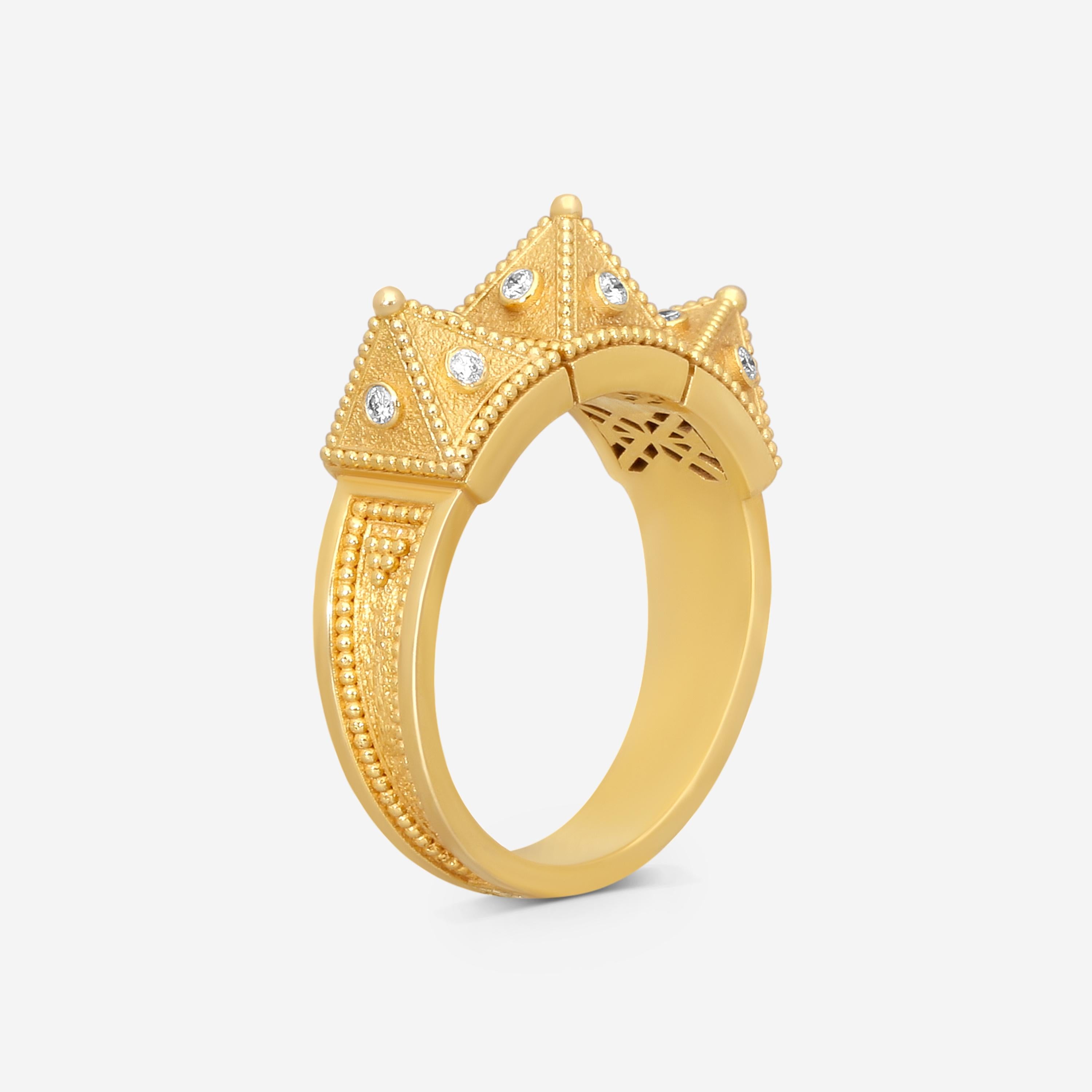 Cosibelli Queen 18K Yellow Gold Classic Geometric Diamond Ring Sz. 8 540016T8883