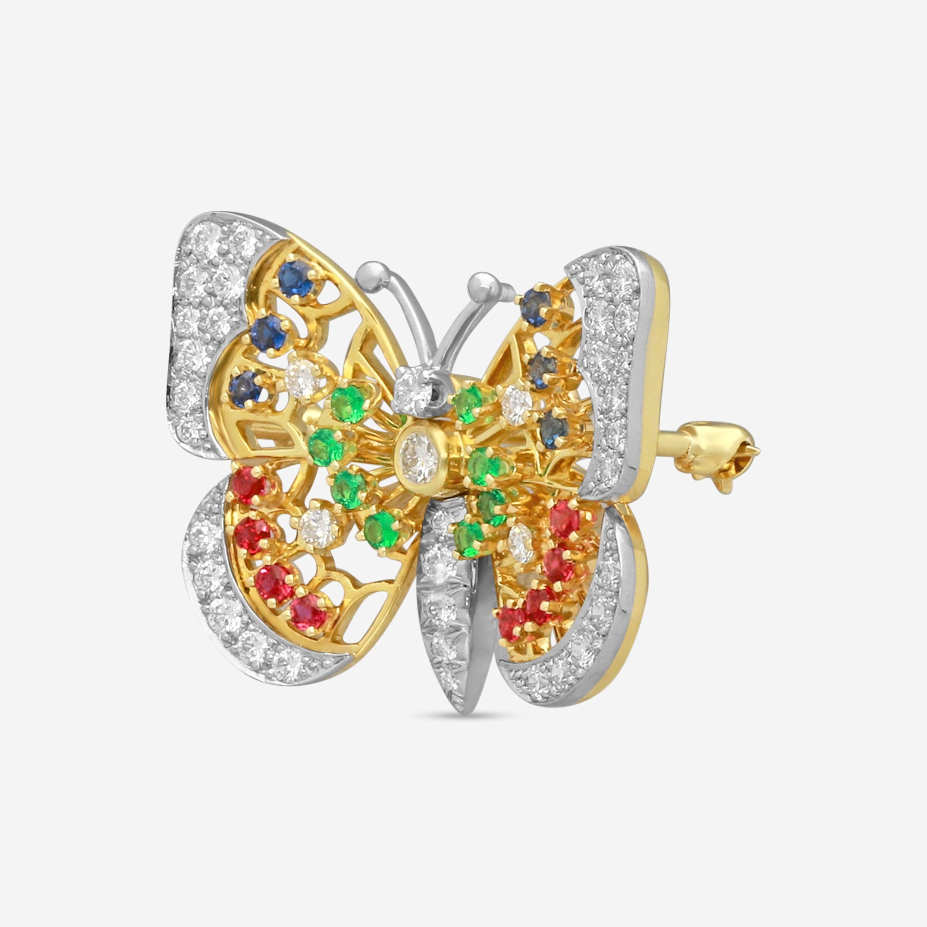 Suna 18K Yellow Gold & Platinum Multi-Gemstone Butterfly Pin P7091T