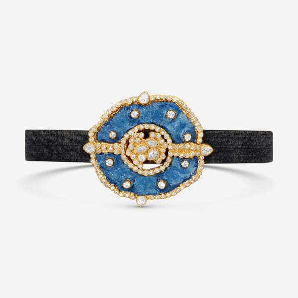 Armenta Sueno 18K Yellow Gold & Leather Diamond & White Sapphire Cuff Bracelet 1