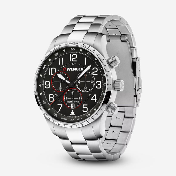 Wenger Swiss Army Attitude Black Dial Chronograph Stainless Steel Quartz Men's Watch 01.1543.120 - THE SOLIST - Wenger