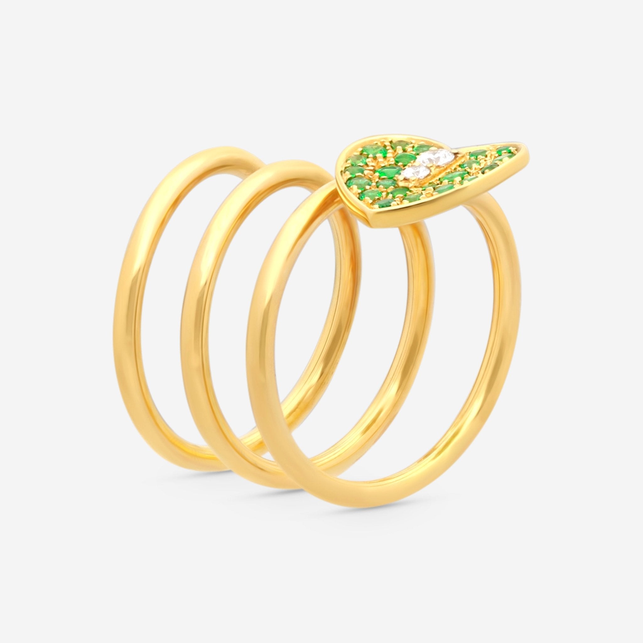 Zydo 18K Yellow Gold Diamond and Emerald Spiral Coil Ring VIS122 - THE SOLIST - Zydo