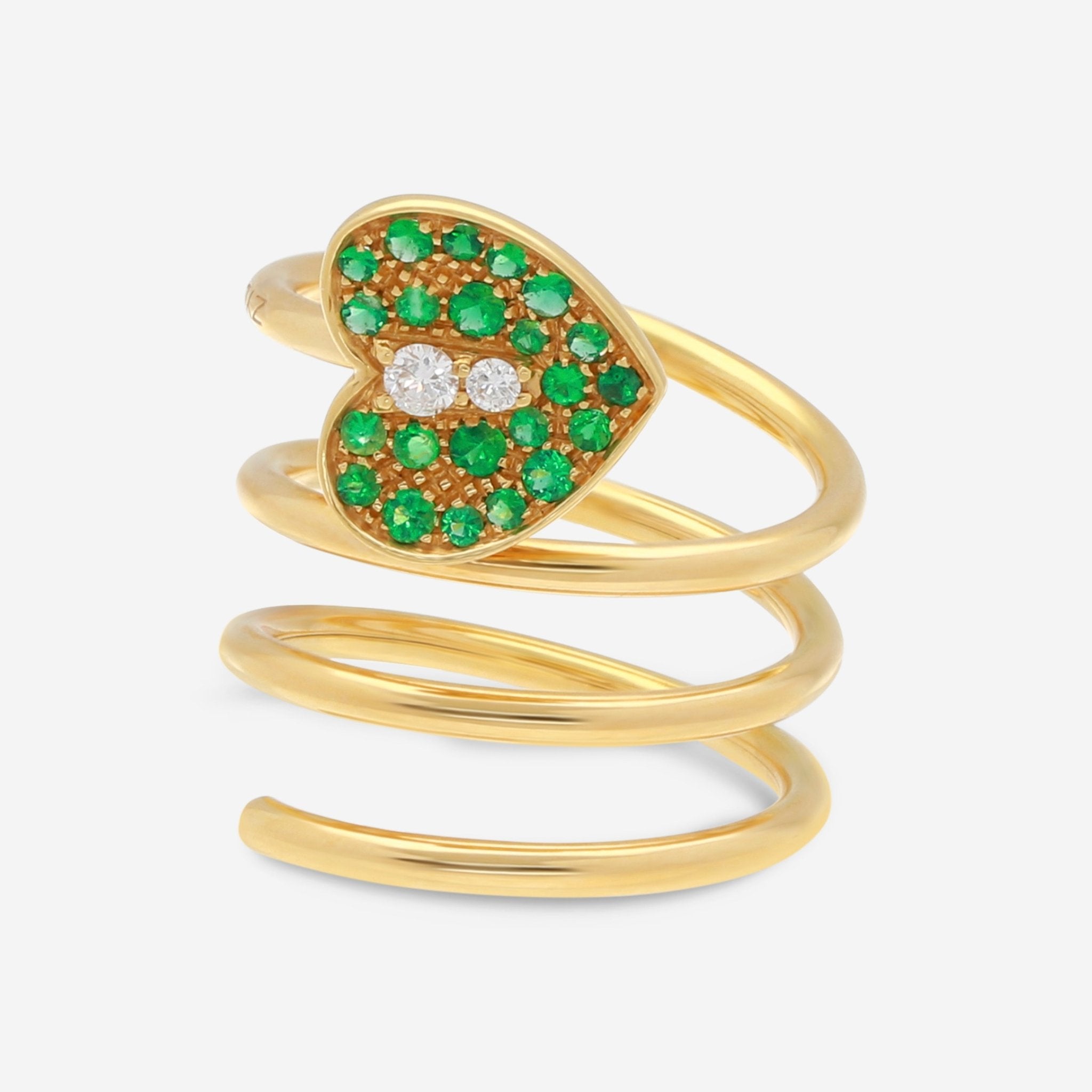 Zydo 18K Yellow Gold Diamond and Emerald Spiral Coil Ring VIS122 - THE SOLIST - Zydo