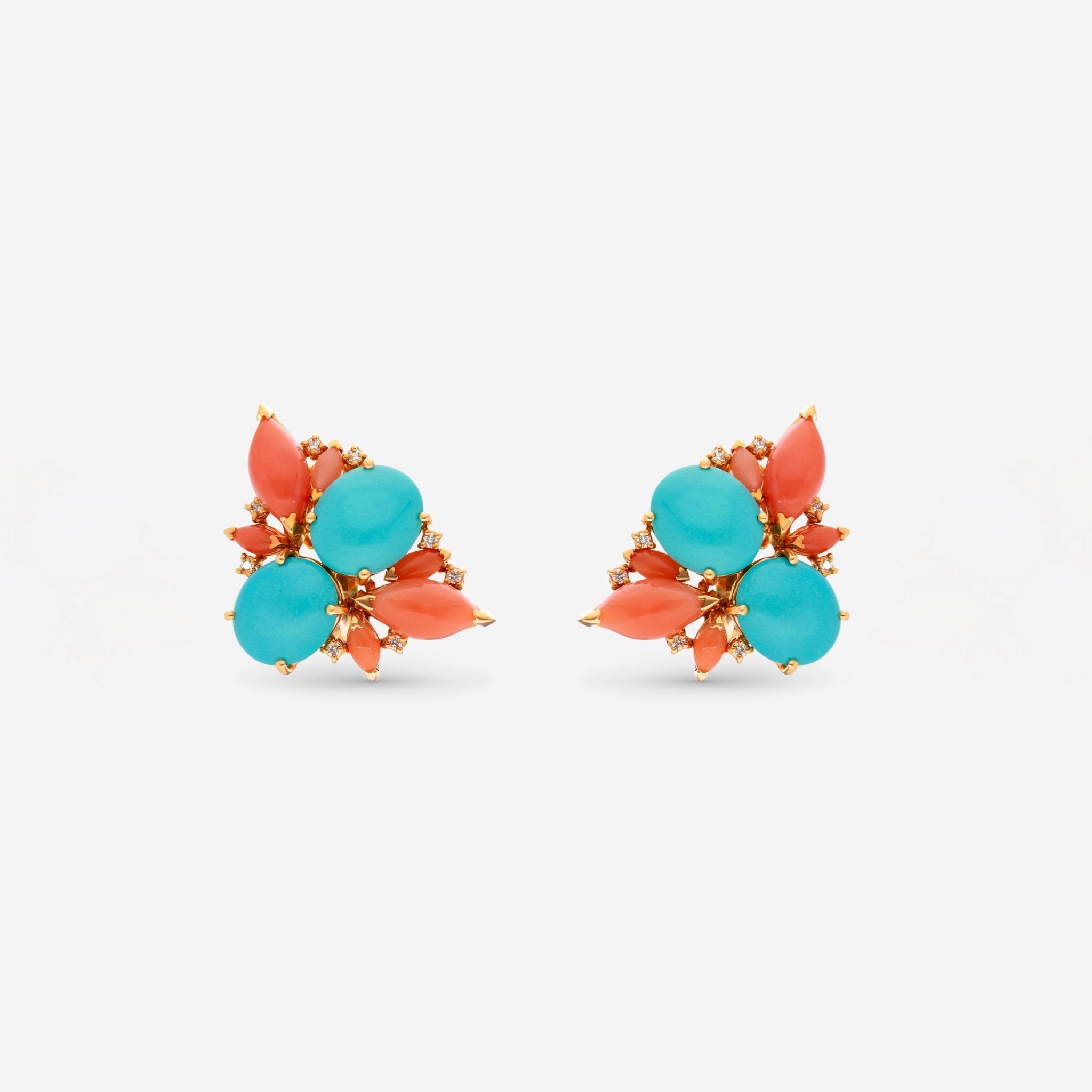 Zydo 18K Yellow Gold Diamond Coral and Turquoise Earrings FE966 - THE SOLIST - Zydo