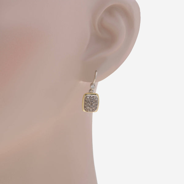 Charles Krypell Sterling Silver and 18K Yellow Gold, Brown Diamond 1.20ct. tw. and White Diamond Drop Earrings - ShopWorn
