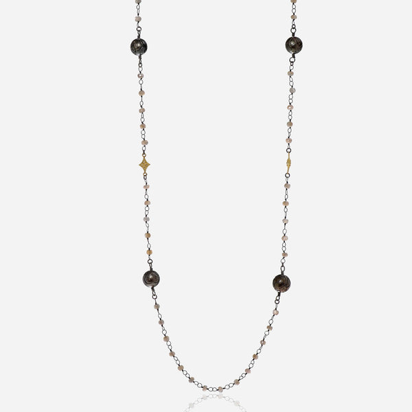 Armenta Old World 18K Yellow Gold, Champagne Diamond and Mystic Moonstone Station Necklace - ShopWorn