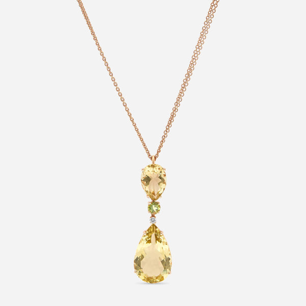 Bucherer 18K Rose Gold, Diamond and Lemon Quartz Pendant Necklace - ShopWorn