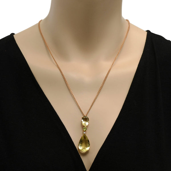 Bucherer 18K Rose Gold, Diamond and Lemon Quartz Pendant Necklace - ShopWorn