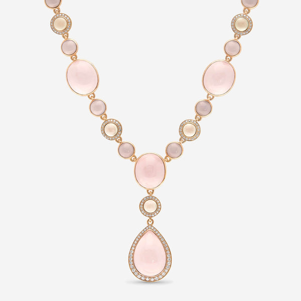 Bucherer 18K Rose Gold, Diamond 1.39ct. tw. and Rose Quartz Lariat Necklace - ShopWorn