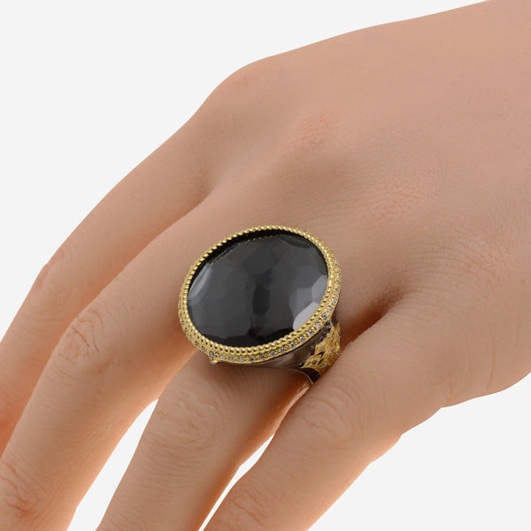 Armenta Old World 18K Yellow Gold and Sterling Silver, Black Hematite and Diamond 0.26ct. tw. Cocktail Ring Sz. 7 - ShopWorn