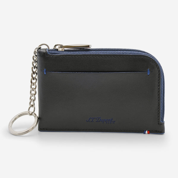 S.T. Dupont "Line D" Slim Blue and Black Cowhide and Leather Coin Purse and Key Ring 184002 - ShopWorn