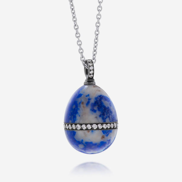 Fabergé Heritage 18K White Gold and Sterling Silver, Diamond and Lapis Pendant 190FP339/2 - ShopWorn
