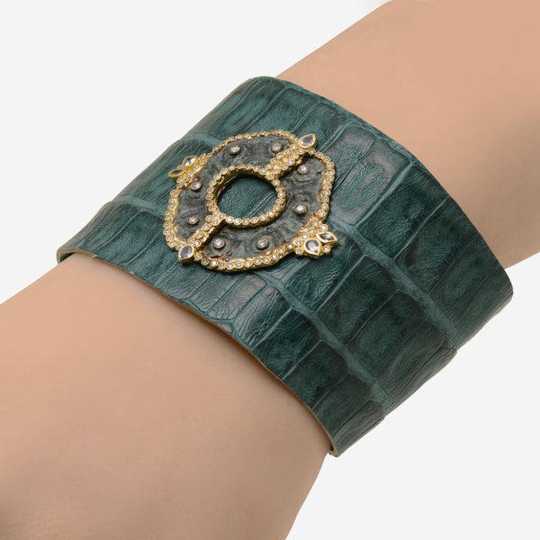 Armenta Sueno 18K Yellow Gold, White Diamond 0.69ct. tw. and Sapphire 0.30ct. tw. Caiman Cuff Bracelet - ShopWorn