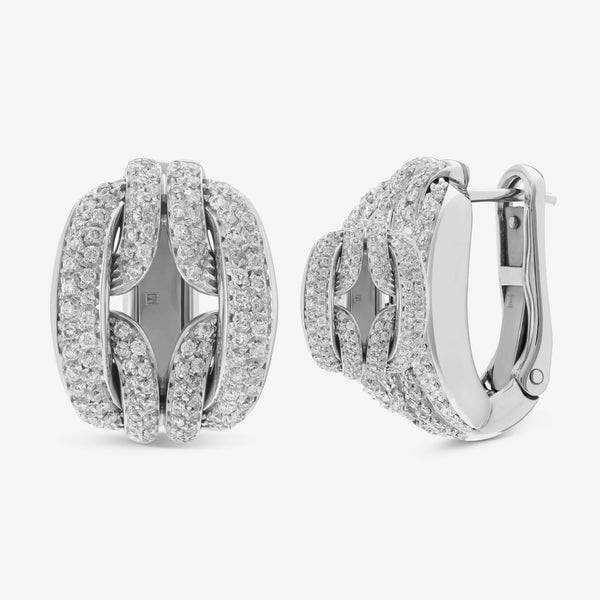 Damiani D Lace 18K White Gold, Diamond 1.17ct. tw. Huggie Earrings 20057232 - ShopWorn