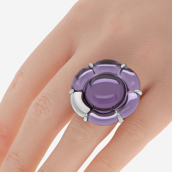 Baccarat Sterling Silver, Purple Crystal Flower Statement Ring 2806565 - ShopWorn