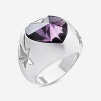 Baccarat Sterling Silver, Purple Crystal Heart And Star Statement Ring 2812843 - ShopWorn