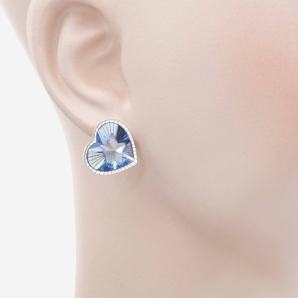 Baccarat Sterling Silver, Blue Crystal Heart And Star Drop Earrings 2812859 - ShopWorn