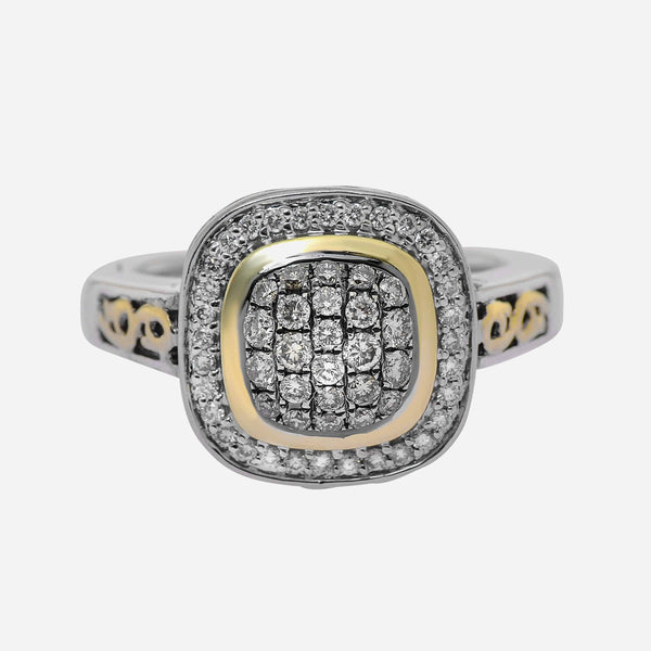 Charles Krypell Sterling Silver and Gold, White and Brown Diamond 0.50ct. tw. Ring Sz. 6.5 - ShopWorn