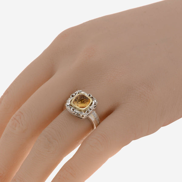 Charles Krypell Sterling Silver and 18K Yellow Gold, Citrine and Diamond Statement Ring sz 6.5 3-6634-SCD - ShopWorn