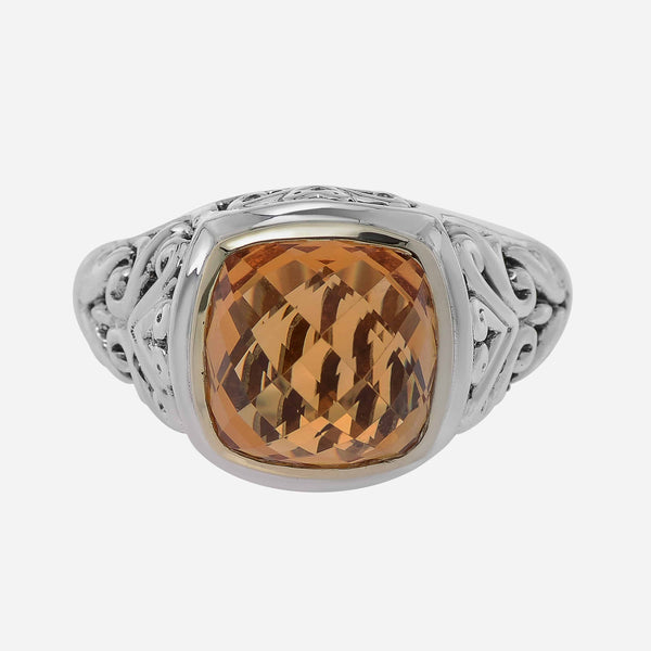 Charles Krypell Sterling Silver and 18K Yellow Gold, Citrine Gemstone Ring Sz. 6.5 - ShopWorn