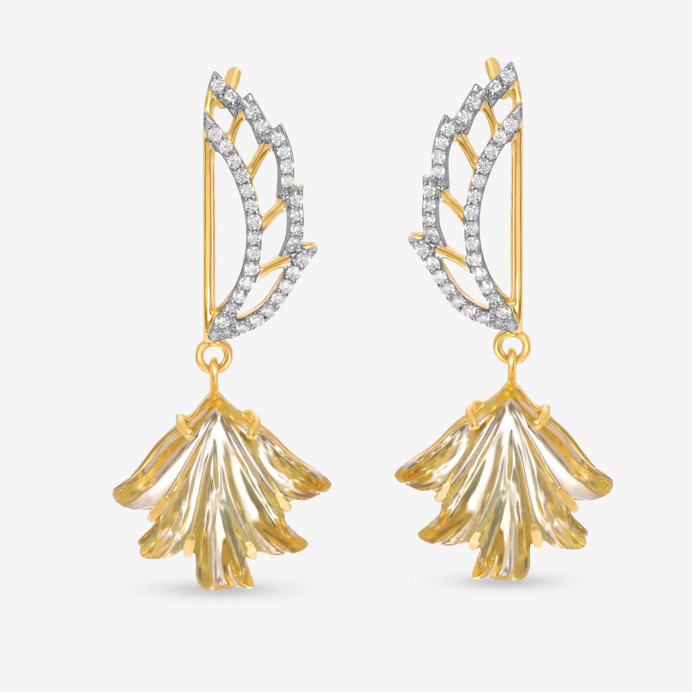 SuperOro 14K Yellow Gold, Citrine and Diamond Wing Drop Earrings 39458 - ShopWorn