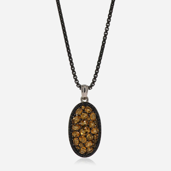 Charles Krypell Roxy Sterling Silver, Black Sapphire 0.62ct. tw. and Citrine Pendant Necklace - ShopWorn