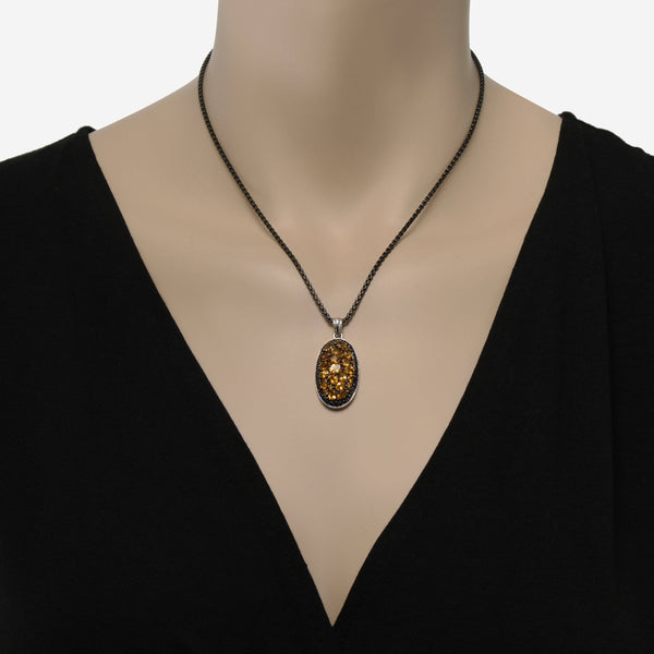 Charles Krypell Roxy Sterling Silver, Black Sapphire 0.62ct. tw. and Citrine Pendant Necklace - ShopWorn