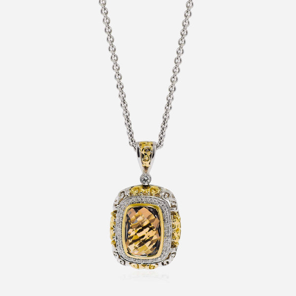 Charles Krypell Sterling Silver and 18K Yellow Gold, Yellow Citrine 5.00ct. tw. and White Diamond 0.25ct. tw. Pendant Necklace - ShopWorn