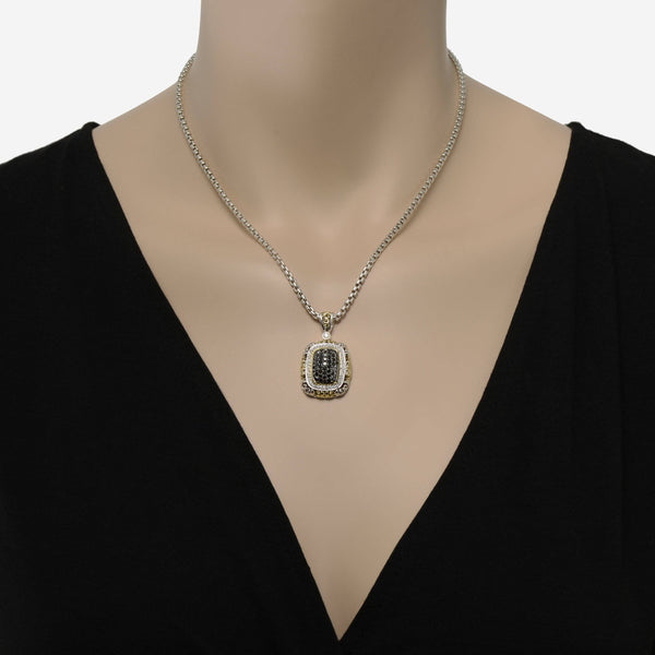 Charles Krypell Sterling Silver and 18K Yellow Gold, Black Diamond 1.00ct. tw. and White Diamond 0.25ct. tw. Pendant Necklace - ShopWorn