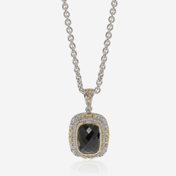 Charles Krypell Sterling Silver and 18K Yellow Gold, Black Spinel and White Diamond 0.35ct. tw. Pendant Necklace - ShopWorn