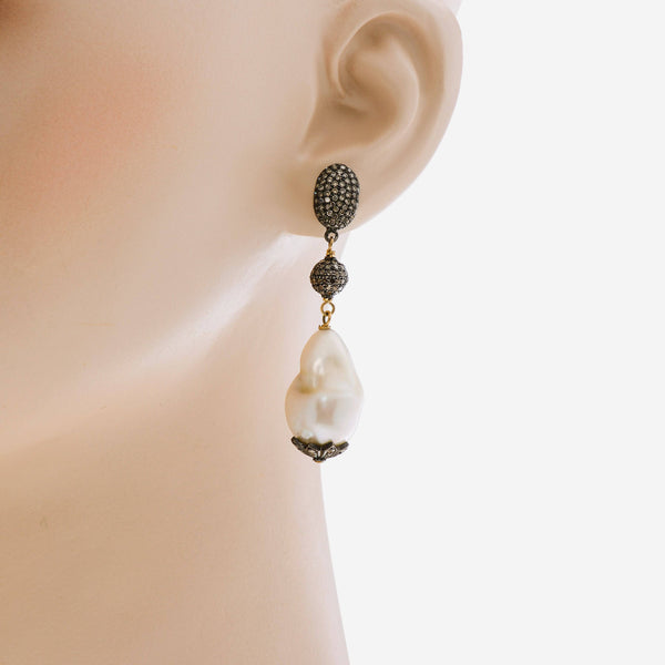 Zydo Sterling Silver, Grey Diamond 11.10ct. tw. and Pearl Drop Earrings - ShopWorn