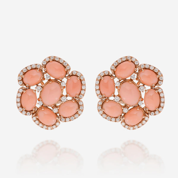 Zydo 18K Rose Gold Diamond 1.00ct. tw. and 12.81 ct. tw. Coral French Clip Earrings 47485 - ShopWorn