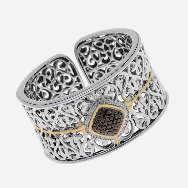 Charles Krypell Sterling Silver and 18K Gold, White Diamond 0.25ct. tw. Cuff Bracelet - ShopWorn