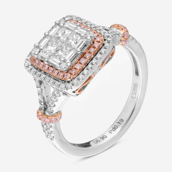 Gregg Ruth 18K Gold, White Diamond 0.88ct. tw. and Pink Diamond Engagement Ring Sz. 6.5 50097 - ShopWorn
