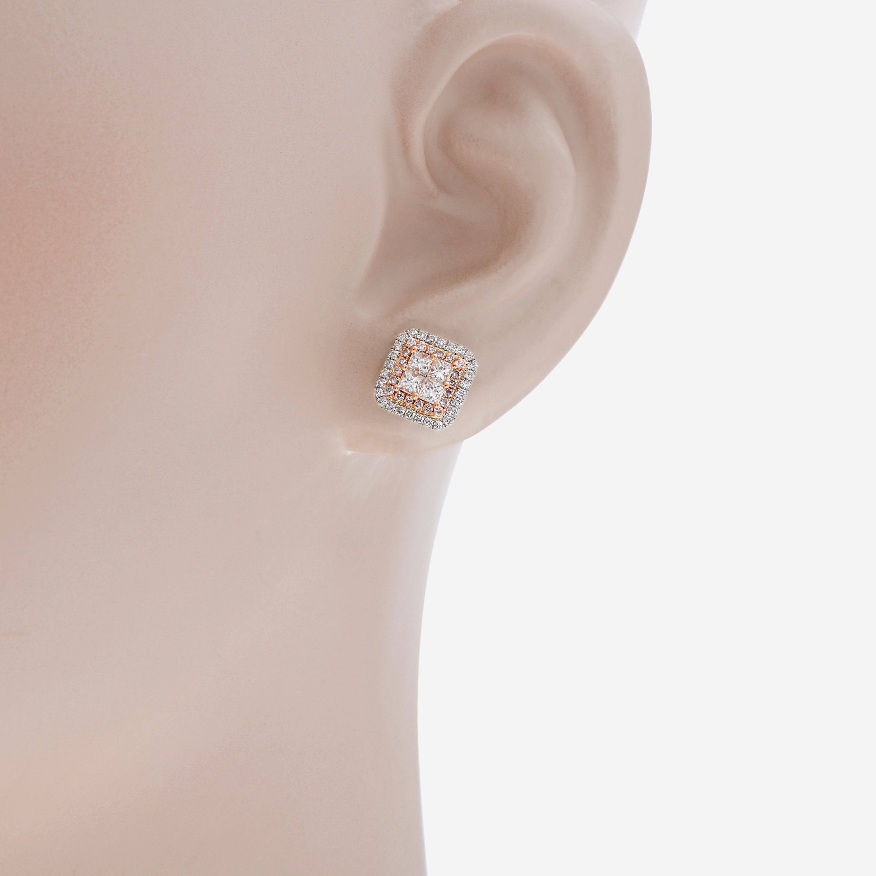 Gregg Ruth 14K Gold, White Diamond and Fancy Pink Diamond Stud Earrings 50112 - ShopWorn