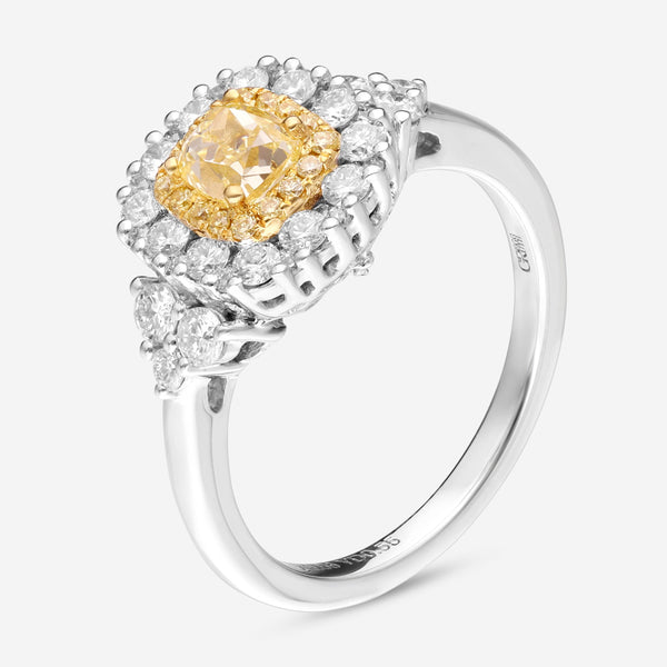 Gregg Ruth 18K Gold, 0.60ct. tw. Fancy Yellow Diamond and 0.70ct. tw. White Diamond Engagement Ring Sz. 6.5 602125 - ShopWorn