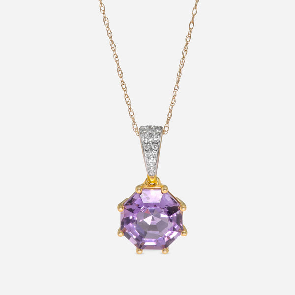 SuperOro 14K Yellow Gold, Amethyst and Diamond Pendant Necklace 60622 - ShopWorn