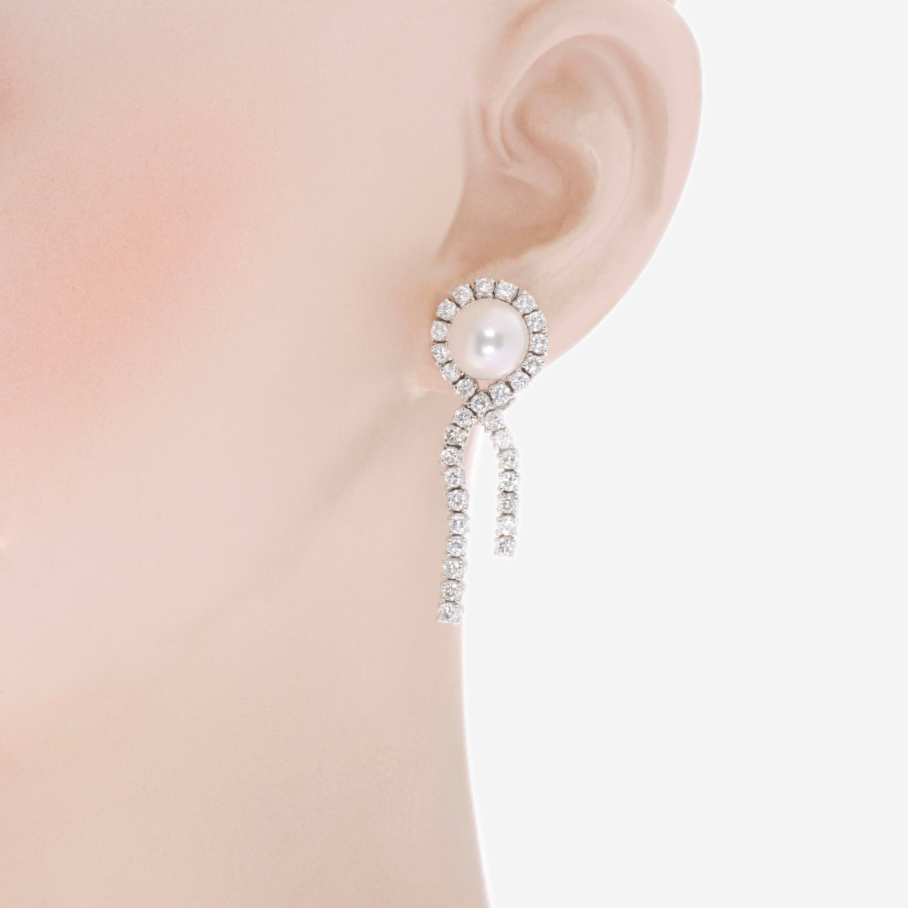 SuperOro 18K White Gold, Diamond 3.67ct. tw. and Pearl Drop Earrings 61614 - ShopWorn