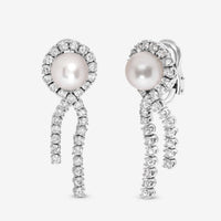 SuperOro 18K White Gold, Diamond 3.67ct. tw. and Pearl Drop Earrings 61614 - ShopWorn