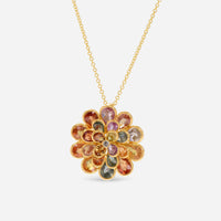 SuperOro 18K Yellow Gold, Multi Sapphire 4.50ct. tw. and Diamond Flower Pendant Necklace - THE SOLIST