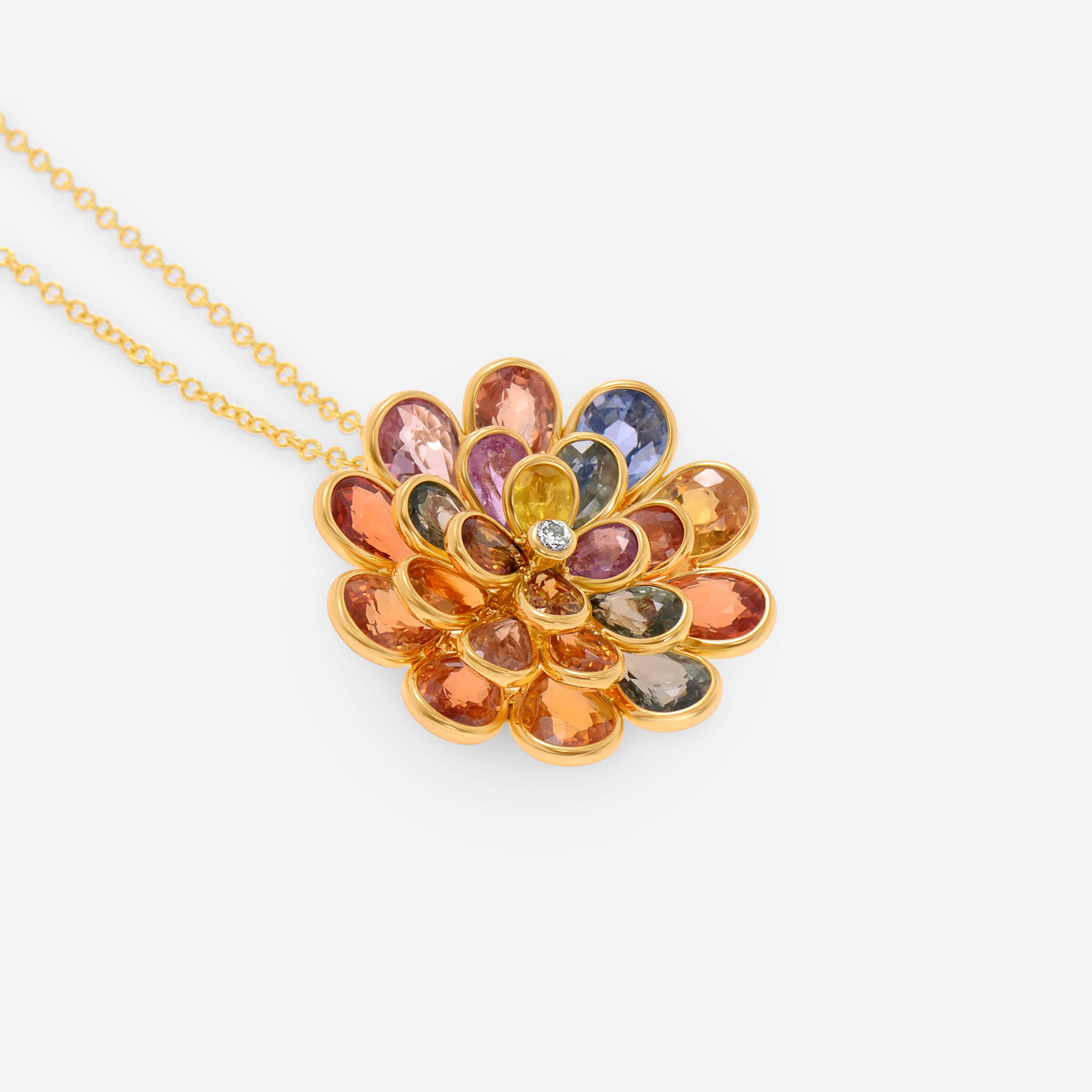 SuperOro 18K Yellow Gold, Multi Sapphire 4.50ct. tw. and Diamond Flower Pendant Necklace - THE SOLIST