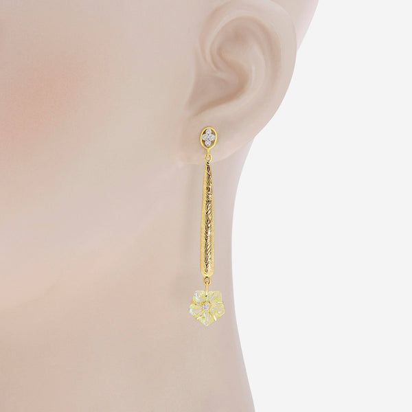 SuperOro 18K Yellow Gold, Diamond and Topaz Flower Drop Earrings - ShopWorn