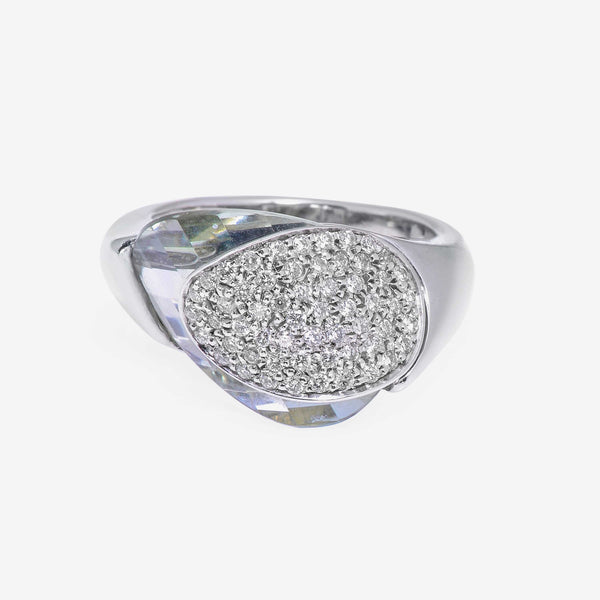 SuperOro 18K White Gold, Diamond and Prasiolite Statement Ring - ShopWorn