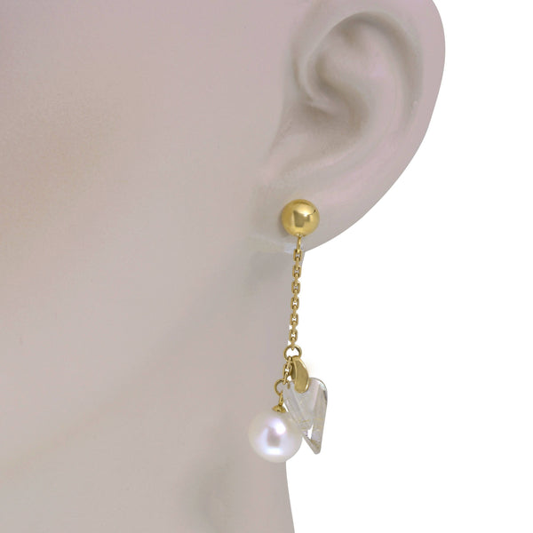 SuperOro 18K Yellow Gold, Pearl and Faceted Quartz Drop Earrings - ShopWorn